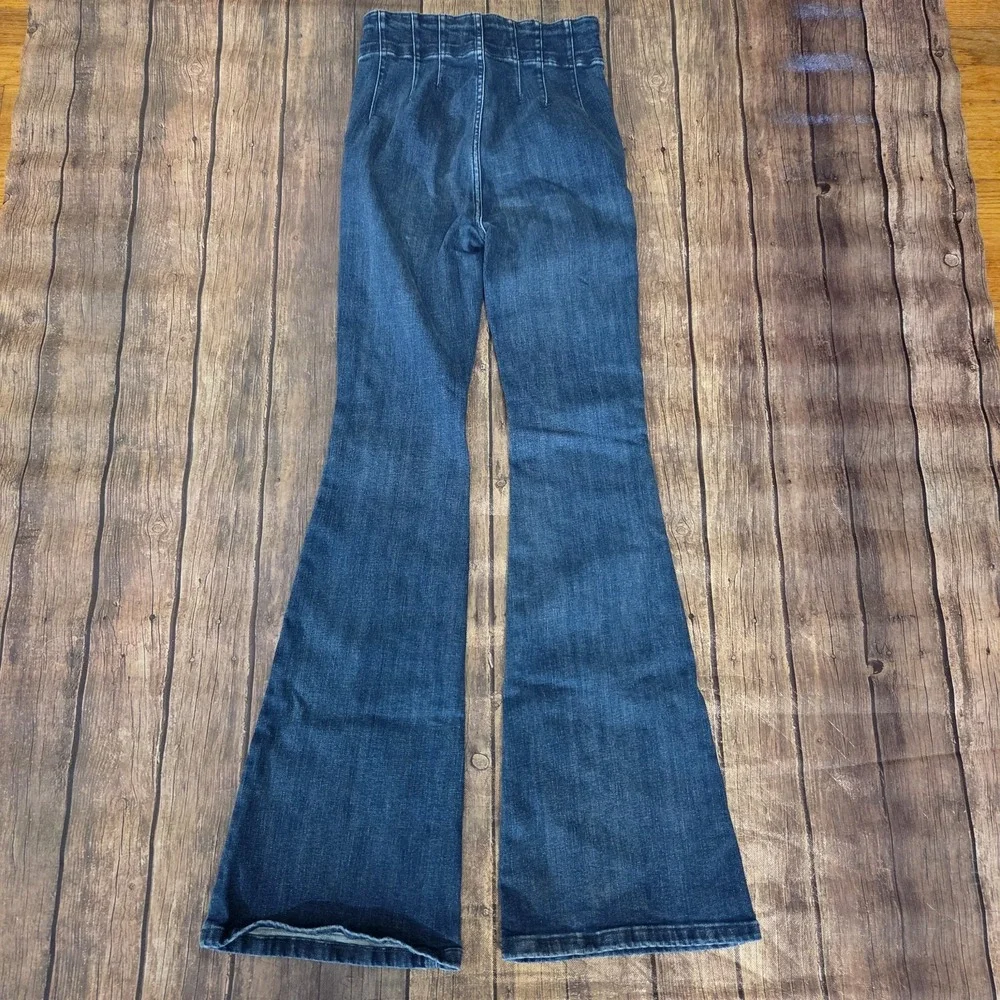 Free People Jayde Flare Jeans Women 26 Blue High Rise Boho Retro Western Cowgirl